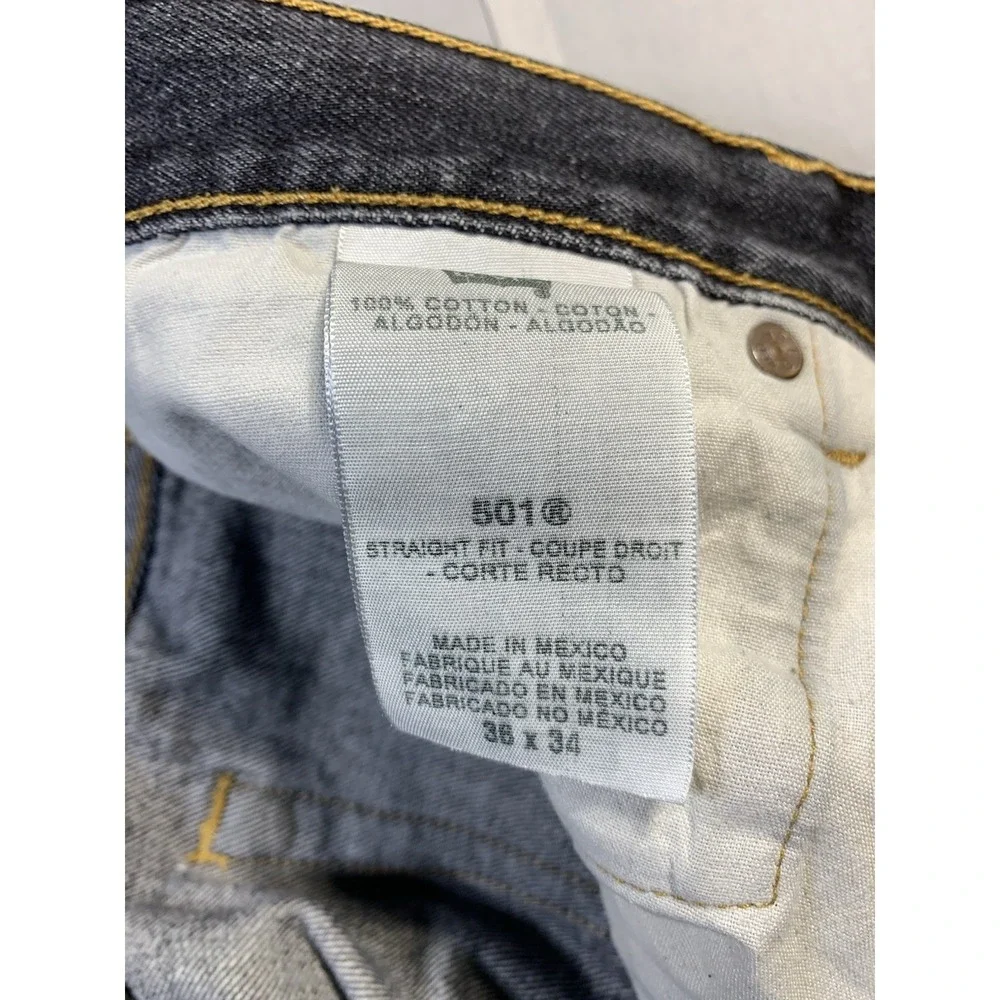 Levi 501 Jeans Adult 38 x 34 Straight Leg Button Fly Black Dark Wash Denim‎ Mens